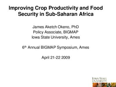 Improving Crop Productivity and Food Security in Sub-Saharan Africa James Aketch Okeno, PhD Policy Associate, BIGMAP Iowa State University, Ames
