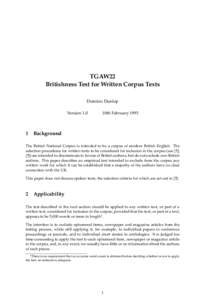 TGAW22 Britishness Test for Written Corpus Texts Dominic Dunlop Version