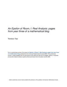 An Epsilon of Room, I: Real Analysis: pages from year three of a mathematical blog Terence Tao