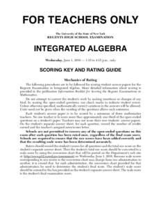 FOR TEACHERS ONLY The University of the State of New York REGENTS HIGH SCHOOL EXAMINATION  INTEGRATED ALGEBRA
