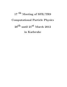 17 th Meeting of SFB/TR9 Computational Particle Physics 20th until 21st March 2012 in Karlsruhe  Tuesday, 20th March 2012