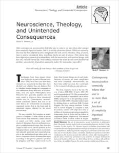 Article Neuroscience, Theology, and Unintended Consequences Neuroscience, Theology, and Unintended Consequences