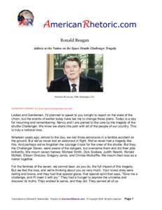 AmericanRhetoric.com  Ronald Reagan  Address to the Nation on the Space Shuttle Challenger Tragedy  Delivered 28 January 1986, Washington, D.C. 