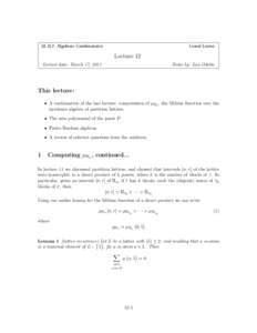 18.312: Algebraic Combinatorics  Lionel Levine Lecture 12 Lecture date: March 17, 2011