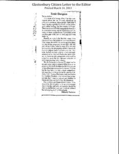 Glastonbury Citizen Letter to the Editor Printed March 14, 2013 