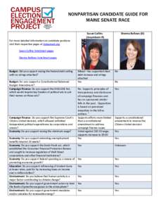 NONPARTISAN CANDIDATE GUIDE FOR MAINE SENATE RACE Susan Collins (Incumbent-R)  Shenna Bellows (D)