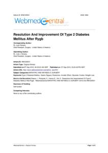 Article ID: WMC00541Resolution And Improvement Of Type 2 Diabetes Mellitus After Rygb
