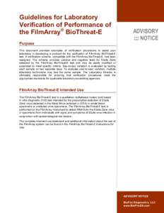 Guidelines for Laboratory Verification of Performance of the FilmArray® BioThreat-E Purpose  ADVISORY