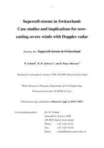 - 1 -  Supercell storms in Switzerland: Case studies and implications for nowcasting severe winds with Doppler radar  Running title: Supercell