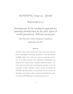 MONFISPOL Grant no.: DeliverableDevelopment of the combined approach for assessing identification in the prior space of model parameters. Software prototype Joint Research Centre, European Commission