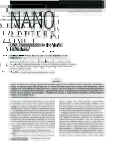 VOLUME 5, NUMBER 9, SEPTEMBER 2005 © Copyright 2005 by the American Chemical Society DNA Translocation in Inorganic Nanotubes Rong Fan,† Rohit Karnik,‡ Min Yue,‡ Deyu Li,‡ Arun Majumdar,*,‡,§ and