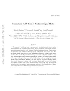 arXiv:1504.02266v1 [hep-ph] 9 AprIPMUSeminatural SUSY from E7 Nonlinear Sigma Model