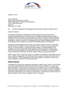 Microsoft Word - AAMFT letter to NAIC draft