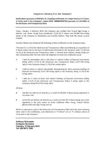 Young & Co.’s Brewery, P.L.C. (the “Company”) Notifications pursuant to AIM Rule 17, including notification of a major interest in A shares of 12.5p each in the Company’s capital (ISIN: GB00B2NDK765) pursuant to 