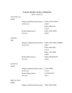 FANLING DISTRICT RURAL COMMITTEE 粉岭区乡事委员会 FAN LENG LAU 粉岭楼 Indigenous Inhabitant Representative