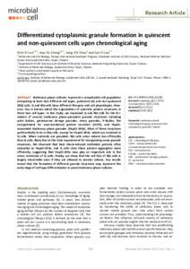 Research Article www.microbialcell.com Differentiated cytoplasmic granule formation in quiescent and non-quiescent cells upon chronological aging Hsin-Yi Lee1,3,†, Kuo-Yu Cheng2,3,†, Jung-Chi Chao3 and Jun-Yi Leu3,*