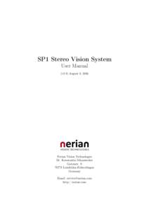 SP1 Stereo Vision System User Manual (v1.9) August 8, 2016 VISION TECHNOLOGIES