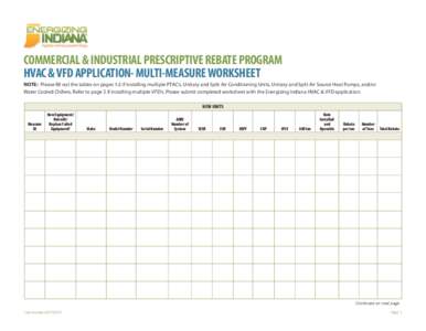 COMMERCIAL & INDUSTRIAL PRESCRIPTIVE REBATE PROGRAM HVAC & VFD APPLICATION- MULTI-MEASURE WORKSHEET NOTE: Please fill out the tables on pages 1-2 if installing multiple PTAC’s, Unitary and Split Air Conditioning Units,