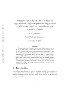 arXiv:1311.0534v1 [cs.CE] 3 NovAccurate curve fits of IAPWS data for high-pressure, high-temperature single-phase liquid water based on the stiffened gas equation of state