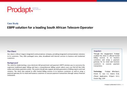 Case Study  EBPP solution for a leading South African Telecom Operator The Client