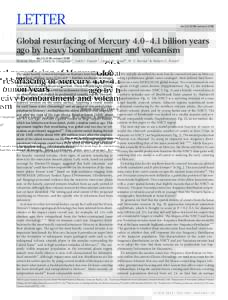 LETTER  doi:[removed]nature12280 Global resurfacing of Mercury 4.0–4.1 billion years ago by heavy bombardment and volcanism