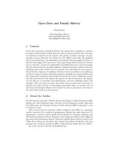 Open Data and Family History Nick Barratt Open Genealogy Alliance , www.opengenalliance.org