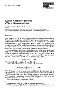 Math. Ann. 271,SI0ringer-Vertag 1985 Rotation Numbers of Products of Circle Homeomorphisms Mark Jankins I and Walter D. Neumann 2