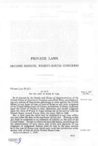 PRIVATE LAWS SECOND SESSION, EIGHTY-NINTH CONGRESS Private Law[removed]AN ACT For the relief of Frank E. Lipp.