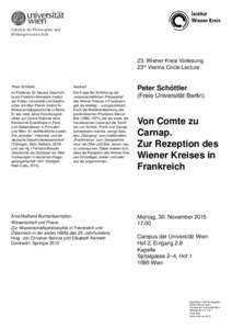 Fakultät für Philosophie und Bildungswissenschaft 23. Wiener Kreis Vorlesung 23rd Vienna Circle Lecture