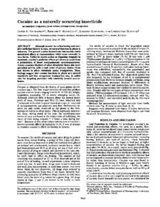 Proc. Natl. Acad. Sci. USA Vol. 90, pp[removed], October 1993 Neurobiology Cocaine as a naturally occurring insecticide (monoamines/octopamine/plant defense/antidepressants/transporters)