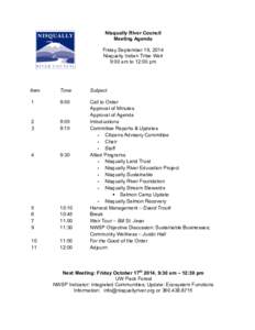 Nisqually River Council Meeting Agenda Friday September 19, 2014 Nisqually Indian Tribe Weir 9:00 am to 12:00 pm