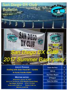 San Diego DX Club Bulletin August 2017 AUGUST PROGRAM Dealing with Solar Panel RFI - Update