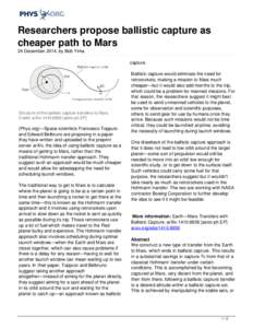 Researchers propose ballistic capture as cheaper path to Mars