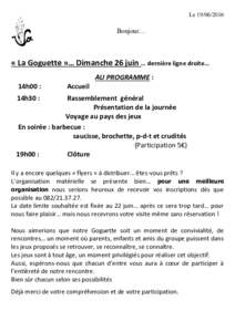 LeBonjour… « La Goguette »… Dimanche 26 juin … dernière ligne droite… AU PROGRAMME :