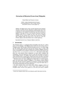 Extraction of Historical Events from Wikipedia Daniel Hienert and Francesco Luciano GESIS – Leibniz Institute for the Social Sciences Unter Sachsenhausen 6-8, 50667 Cologne, Germany {daniel.hienert, francesco.luciano}@