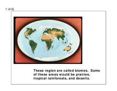 [removed]These region are called biomes. Some of these areas would be prairies, tropical rainforests, and deserts.