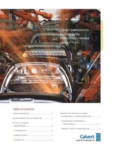 Calvert Investments Sustainability Performance Review Automotive Industry  Table of Contents