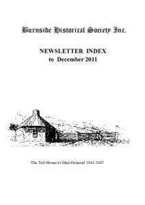 Burnside Historical Society Inc. NEWSLETTER INDEX to December 2011 The Toll House at Glen Osmond