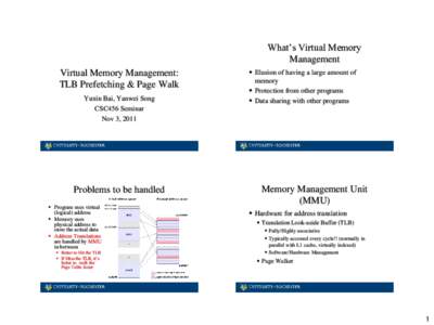 What’s Virtual Memory Management Virtual Memory Management: TLB Prefetching & Page Walk Yuxin Bai, Yanwei Song