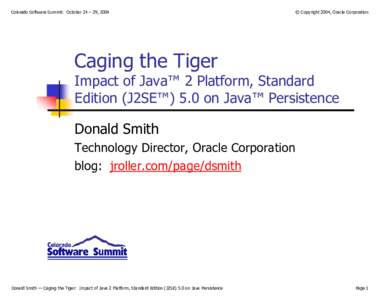 Colorado Software Summit: October 24 – 29, 2004  © Copyright 2004, Oracle Corporation Caging the Tiger