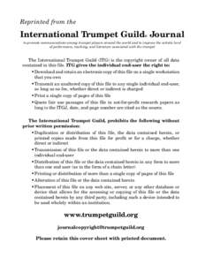 Reprinted from the  International Trumpet Guild Journal ®  to promote communications among trumpet players around the world and to improve the artistic level