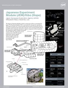 National Aeronautics and Space Administration  Japanese Experiment Module (JEM)/Kibo (Hope) Japan Aerospace Exploration Agency (JAXA)/ Mitsubishi Heavy Industries, Ltd.