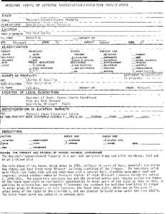 MISSOURI  OFFICE OF HISTORIC PRESERVATION / INVENTORY SURVEY FORM MARIE rroRic