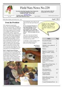 Field Nats News No.229 Newsletter of the Field Naturalists Club of Victoria Inc. Understanding Our Natural World Est. 1880