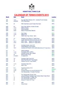 7--  HOBART REAL TENNIS CLUB CALENDAR OF TENNIS EVENTS 2015