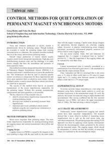 Technical note  CONTROL METHODS FOR QUIET OPERATION OF PERMANENT MAGNET SYNCHRONOUS MOTORS Greg Heins and Friso De Boer School of Engineering and Information Technology, Charles Darwin University, NT, 0909