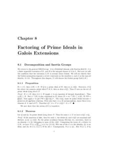 Chapter 8  Factoring of Prime Ideals in Galois Extensions 8.1