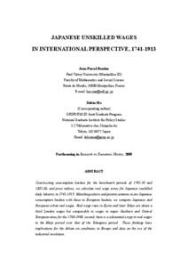 JAPANESE UNSKILLED WAGES IN INTERNATIONAL PERSPECTIVE, Jean-Pascal Bassino Paul Valéry University (Montpellier III) Faculty of Mathematics and Social Science