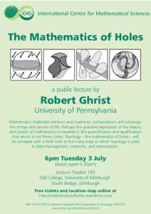International Centre for Mathematical Sciences  The Mathematics of Holes a public lecture by