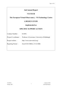 Page 1 of 34  2nd Annual Report VO-TECH The European Virtual Observatory - VO Technology Centre A DESIGN STUDY